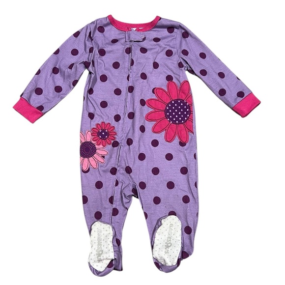 Babies R Us Baby Girl Footed Sleeper 12 Months – Purple Polka Dot Floral Pajamas - Picture 1 of 2